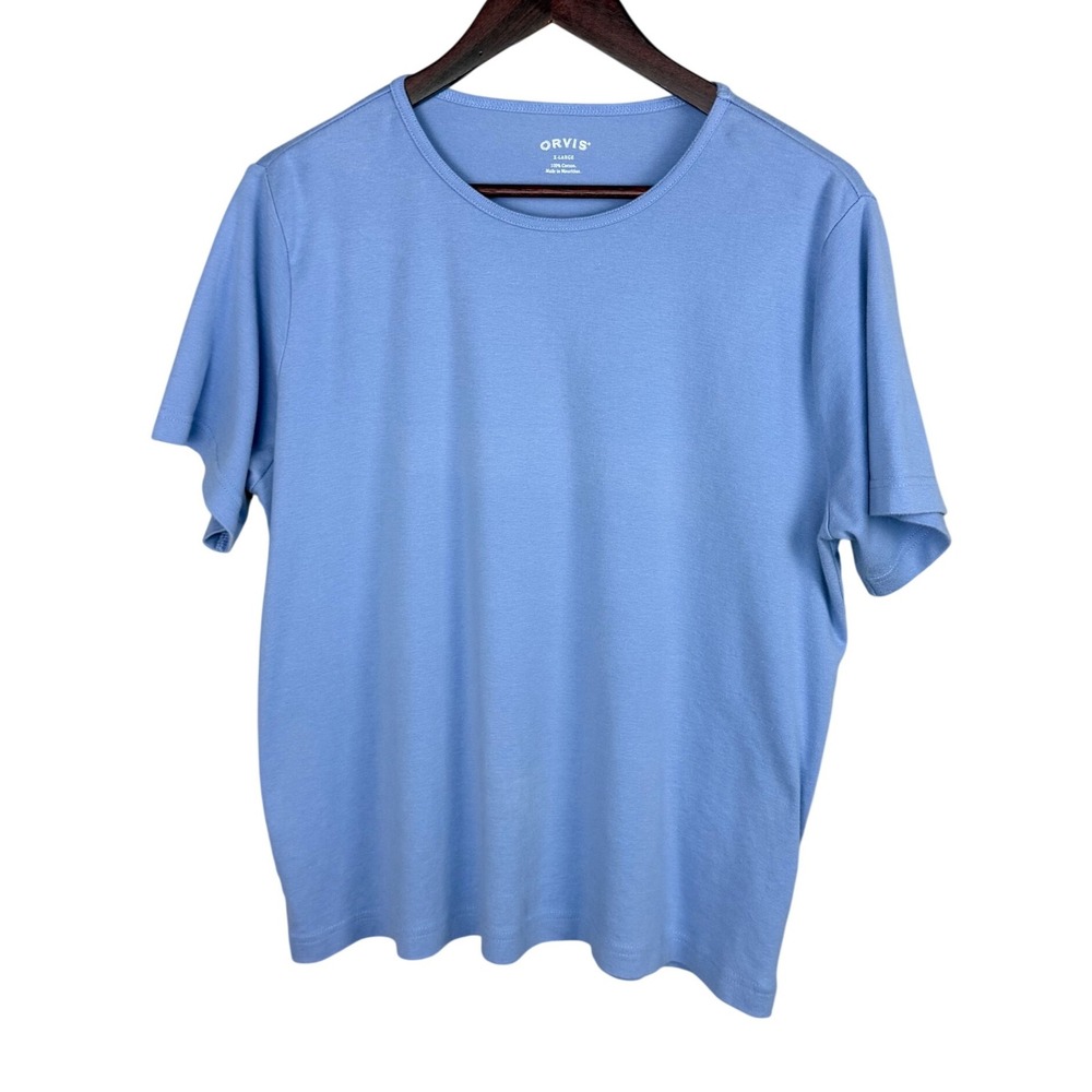 Orvis T-Shirt Mens XL Blue 100% Cotton Short Sleeve Crew Neck Basic Classic Tee